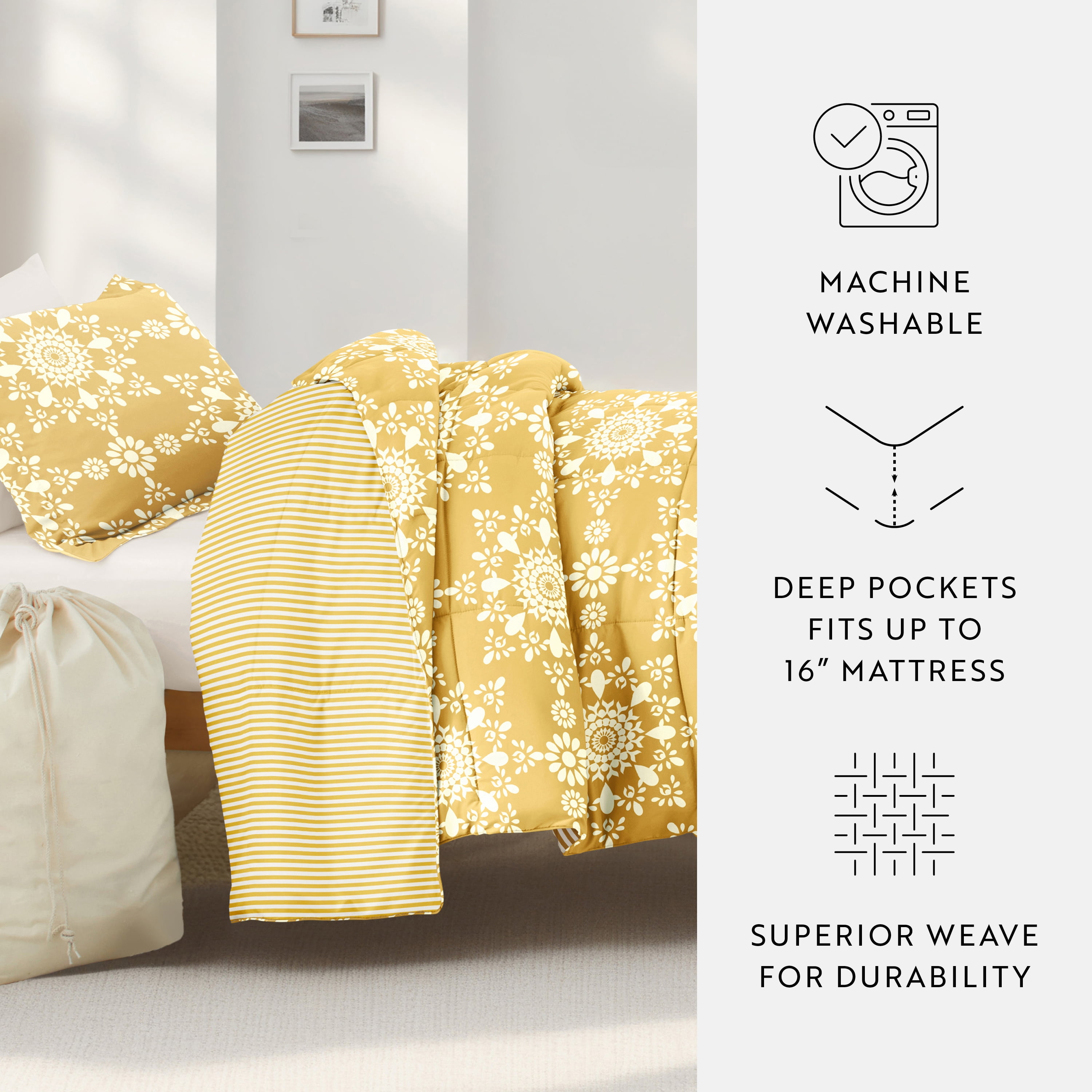 Noble Linens 8 Piece Dorm Bedding Bundle, Comforter & Sheet Set, Pillows, Laundry Bag