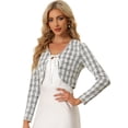 thumbnail image 1 of Chaqueta Corta para Mujer Blazer de Tweed a Cuadros de Manga Larga Chaqueta Abierta Negro XS, 1 of 6