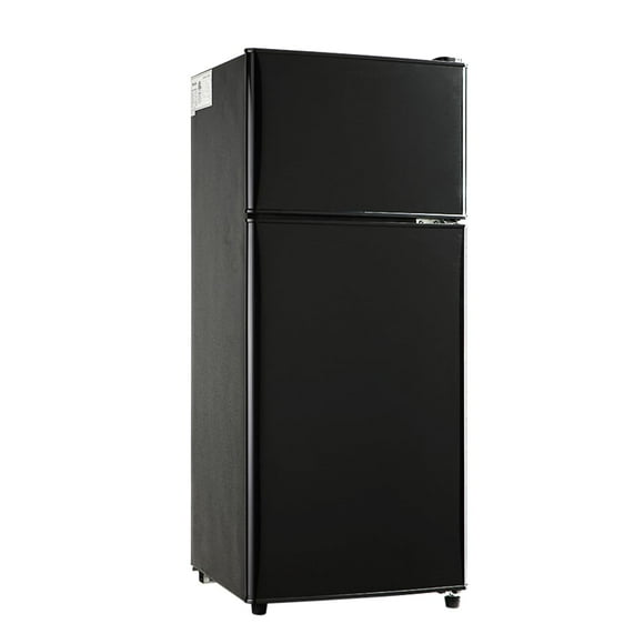 EUASOO KB FLS-80-Black 3.5 pies cúbicos, refrigerador pequeño con congelador, refrigerador retro con puerta doble, termostato ajustable de 7 niveles para cochera, recámara, oficina, departamento,