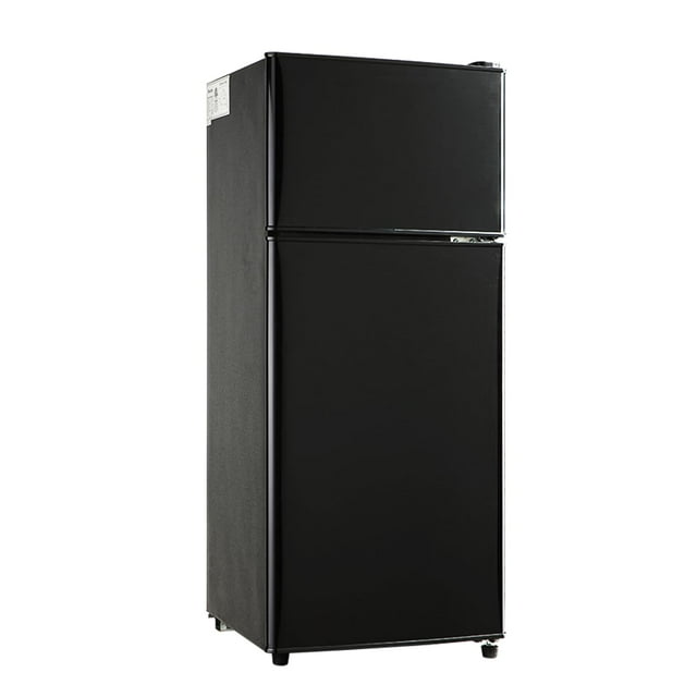 EUASOO KB FLS-80-Black 3.5 pies cúbicos, refrigerador pequeño con congelador, refrigerador retro con puerta doble, termostato ajustable de 7 niveles para cochera, recámara, oficina, departamento,
