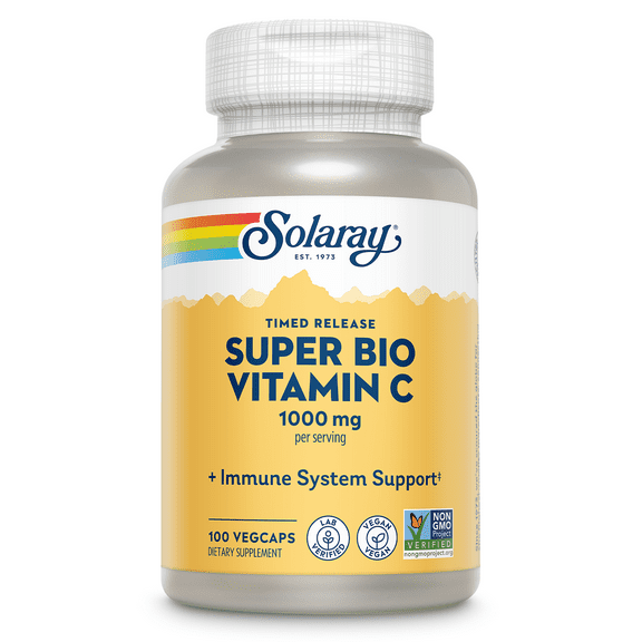 Solaray Super Bio Buffered Vitamin C 1000 mg with Bioflavonoids, Timed Release Immune Support, 50 Servings, 100 VegCaps