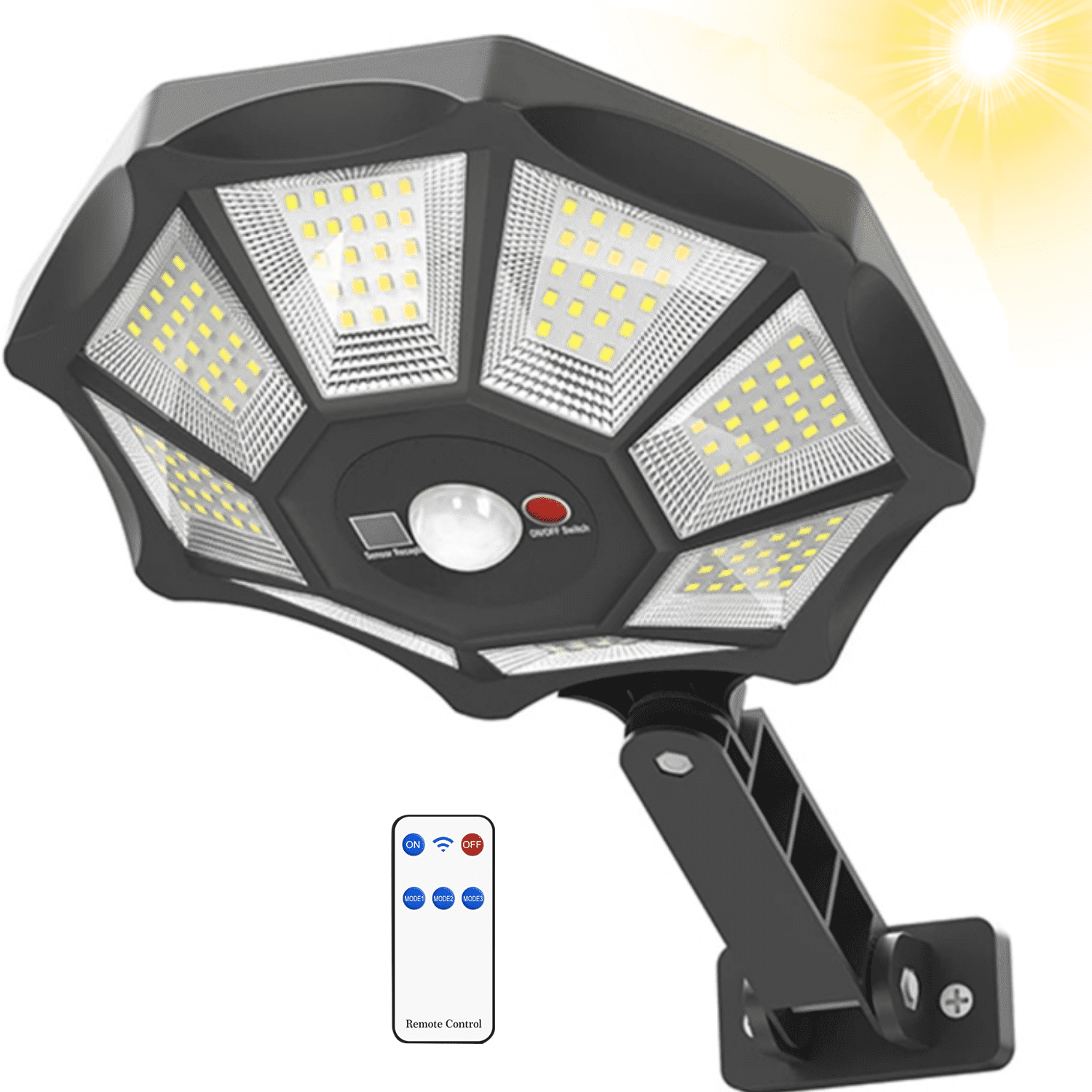 Solar Street Lights Outdoor, 8000LM Motion Sensor Solar Flood Street Lights, Outdoor Dusk to Dawn Solar Lights for Garden Yard Path Patio, IP66 Waterproof
