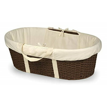UPC: 0046605808627 | Badger Basket Wicker-Look Woven Baby Moses Basket with Bedding – Espresso/Ecru