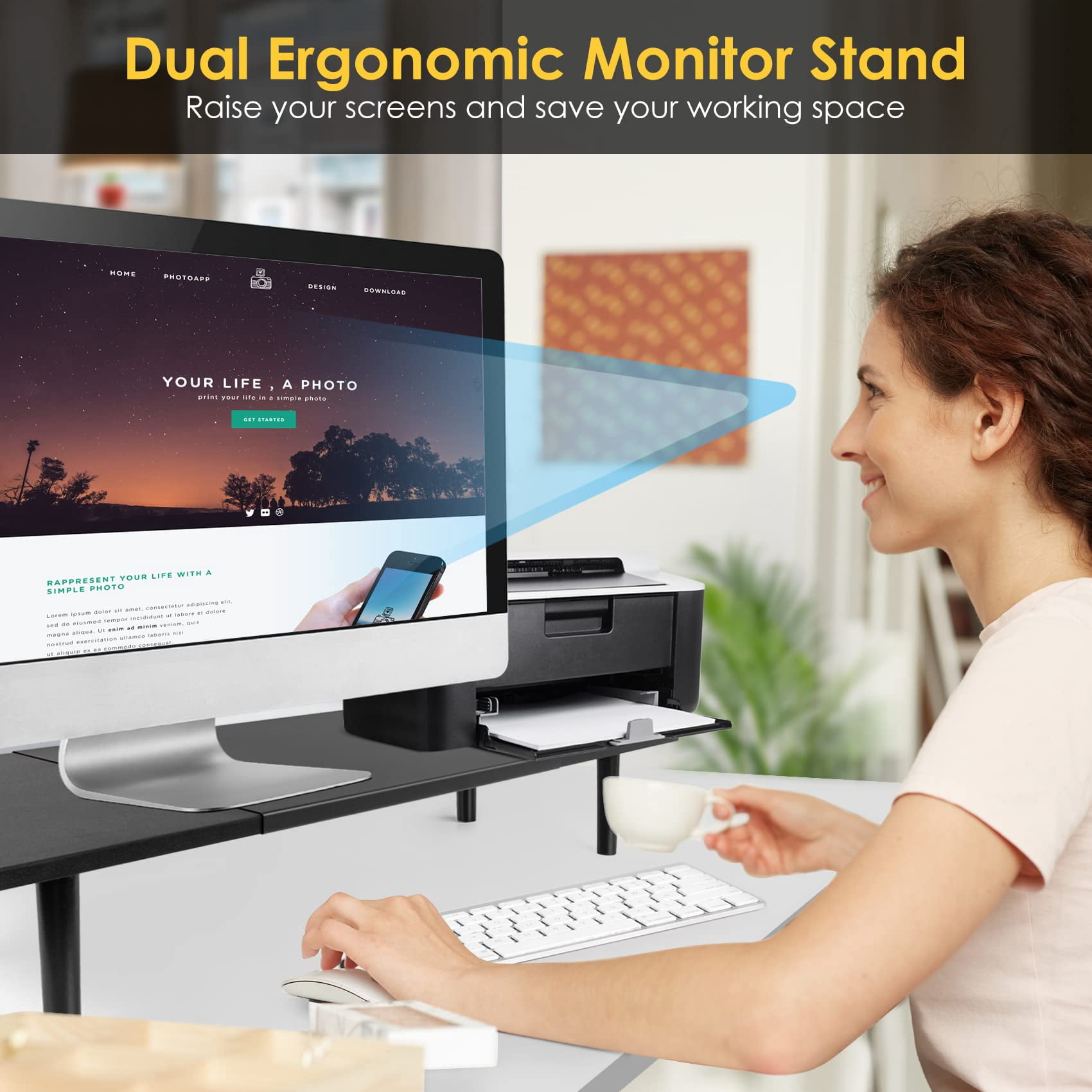 Dual-monitor-stand-riser-for-desk Adjustable Length 32-40 Inch Large Desktop Computer Monitor Riser For 2 Screens Desk Shelf Organizer Stand Computer/laptop/pc/printer/tv Black