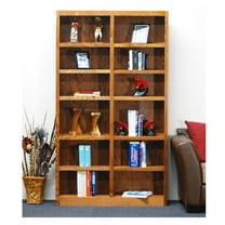 Concepts in Wood 12 Shelf Double Wide Wood Bookcase, 84 inch Tall - Oak Finish