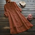 thumbnail image 2 of Tuphregyow Women's Flowy Tops Clearance Solid Breathable Cotton Linen Casual Round Neck Blouse Trendy Loose Long Sleeve Shirts Button Down Lightweight Blouse Orange XXXL, 2 of 6