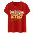 thumbnail image 4 of TSADFHJI Chandail en Molleton Col Rond Femme Noël Femme Col Rond Manches Courtes Texte Quotidien Chat T-Shirt Floral Botanique m Rouge, 4 of 4