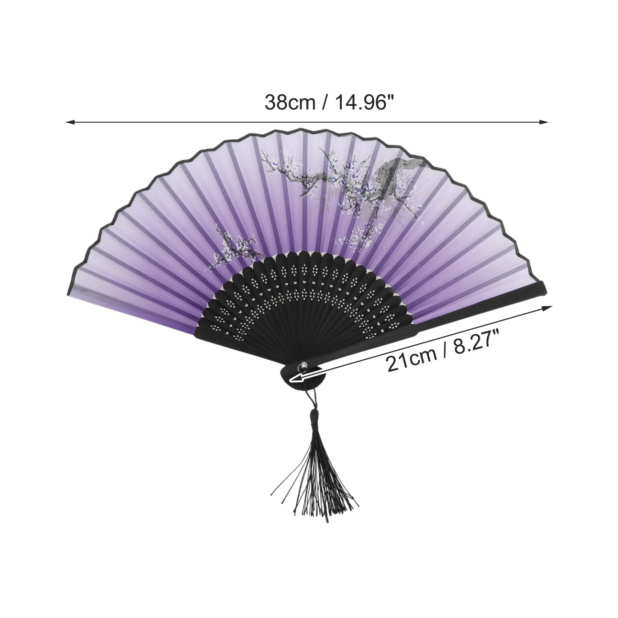 Unique Bargains Ancient Style Folding Fan 1Pc Purple Plum Blossoms Defying the Snow Print