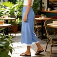 thumbnail image 5 of MLQIDK Pedal Pushers for Women Capri Pants Dressy Casual Elastic Waist Knee Length Capris Trendy Summer Crop Capri Pants with Pockets Blue S, 5 of 7