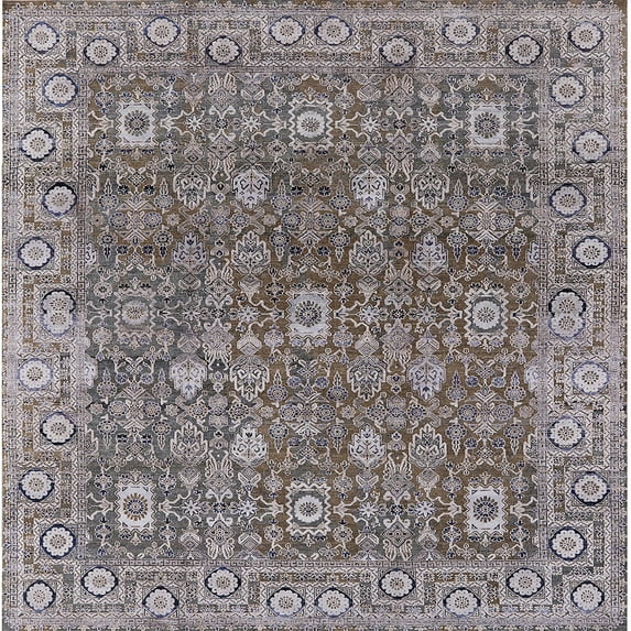 Ahgly Company Indoor Square Mid-Century Modern Silver Pink Oriental Area Rugs, 4' Square
