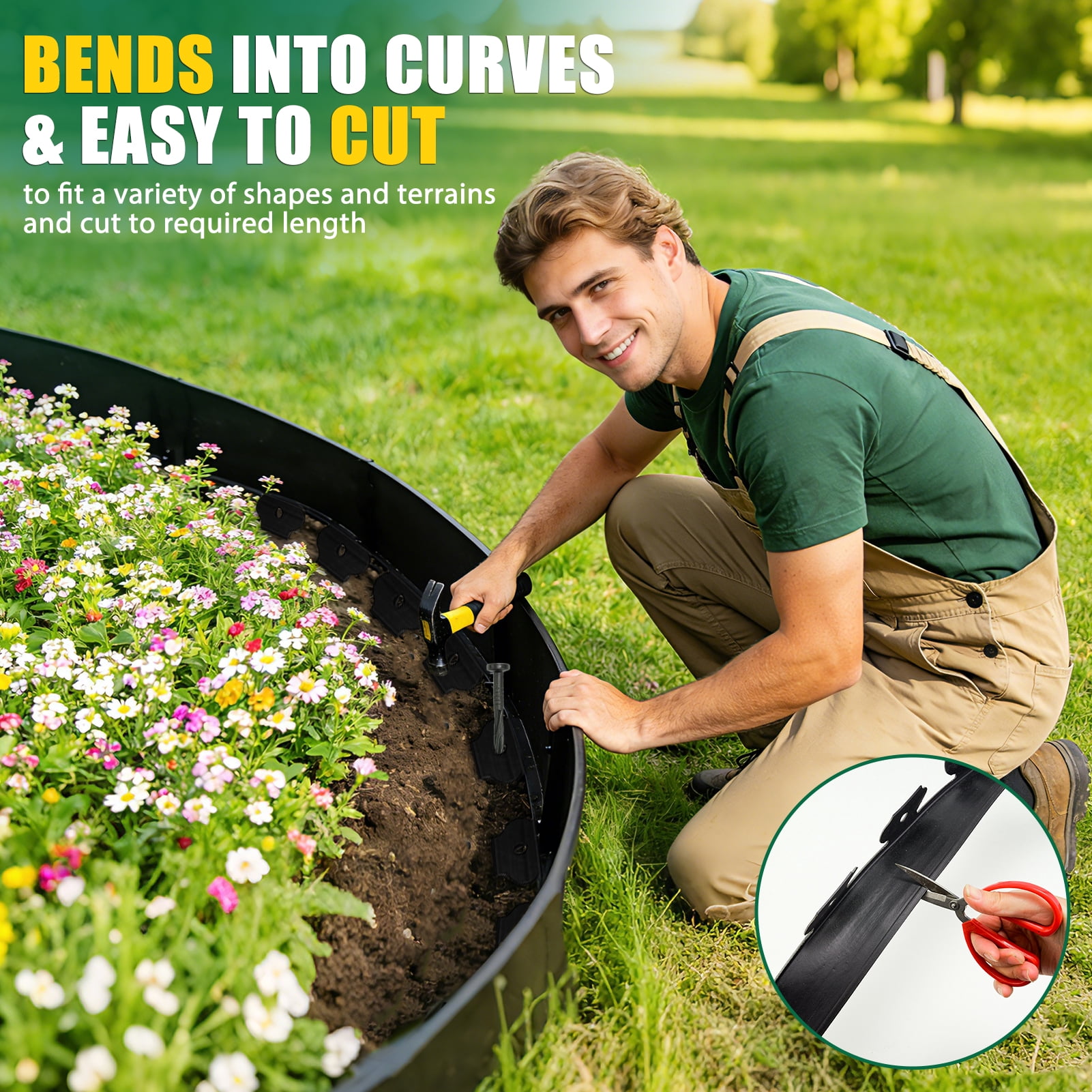 urorentea Garden Landscape Edging Kit, 33Ft 4inch Tall Landscape Edging with 50 Spikes, No Dig Plastic Lawn Border for Landscaping, Lawn, Garden, Flower Beds, Yard