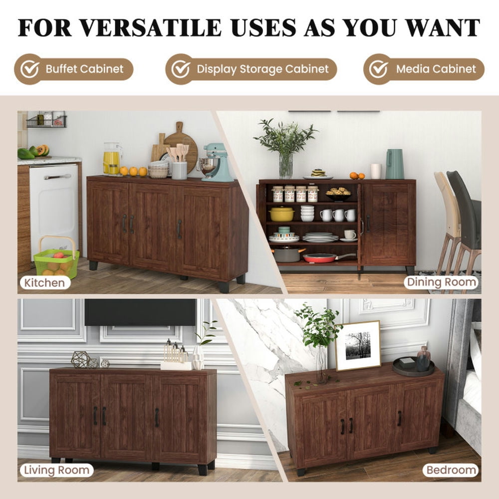 Finihen Kitchen Storage Cabinet, Buffet Sideboard, 3-Door Buffet Sideboard with Adjustable Shelves and Anti-Tipping Kits, for Dining Room, Kitchen, Living Room, Brown Finihen Kitchen Storage Cabinet, Buffet Sideboard, 3-Door Buffet Sideboard with Adjustable Shelves and Anti-Tipping Kits, for Dining Room, Kitchen, Living Room, Brown