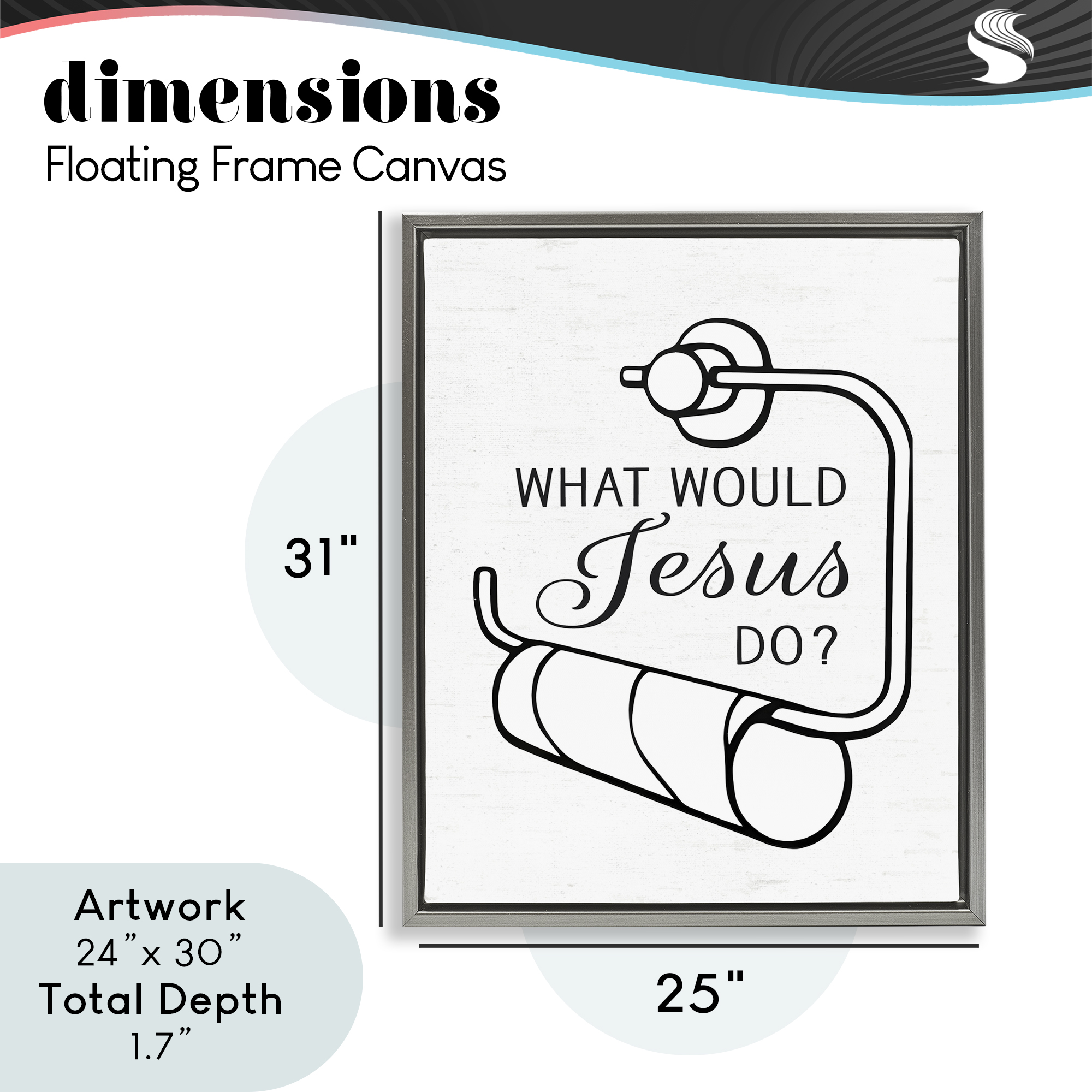 What Would Jesus Do Toilet Paper Gray Framed Floater Canvas Wall Art, design by Lettered and Lined