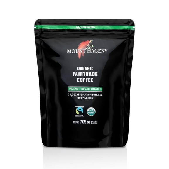 Mount Hagen 7.05oz Organic Freeze Dried Instant Decaf Coffee | Made From Organic Medium Roast Arabica Beans | Fair-Trade, Eco-friendly Instant Decaffeinated Coffee in Resealable Pouch Bag [7.05oz]