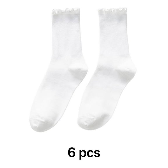 TELOLY Ruffle Socks Woman,Elastic Design White Crew Socks Women,Soft and Breathable Frilly Socks Women,White
