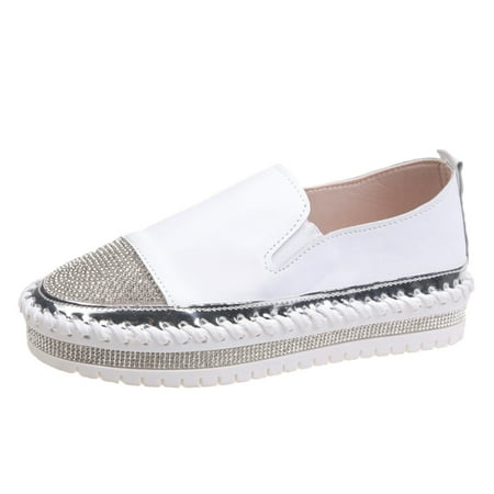 

Blphud Womans Shoes Summer Shoes for Women 2024 Women Casual Shoes Women s Fashion Platform Single Shoes Rhinestone Comfortable Flat Casual Shoes Thick Sole Women White 38