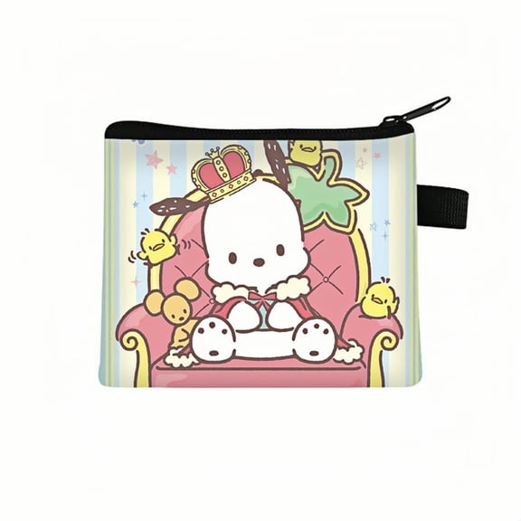 2-Pack Pochacco Kawaii Anime Mini Wallet Set - Zippered Coin Purse & Polyester Card Holder
