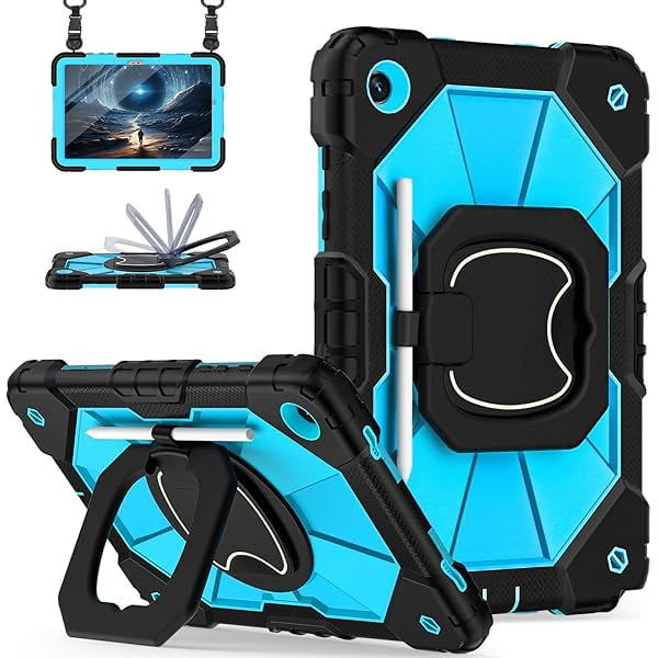 Chenchen for Galaxy Tab A11+ Plus / A9+ Case 11 Inch, Rugged Case for Samsung Galaxy A9 Plus/A11+ Tablet with Screen Protector 360 Rotating Stand Shoulder Strap Pen Holder 2025/2023 Model, Black Blue