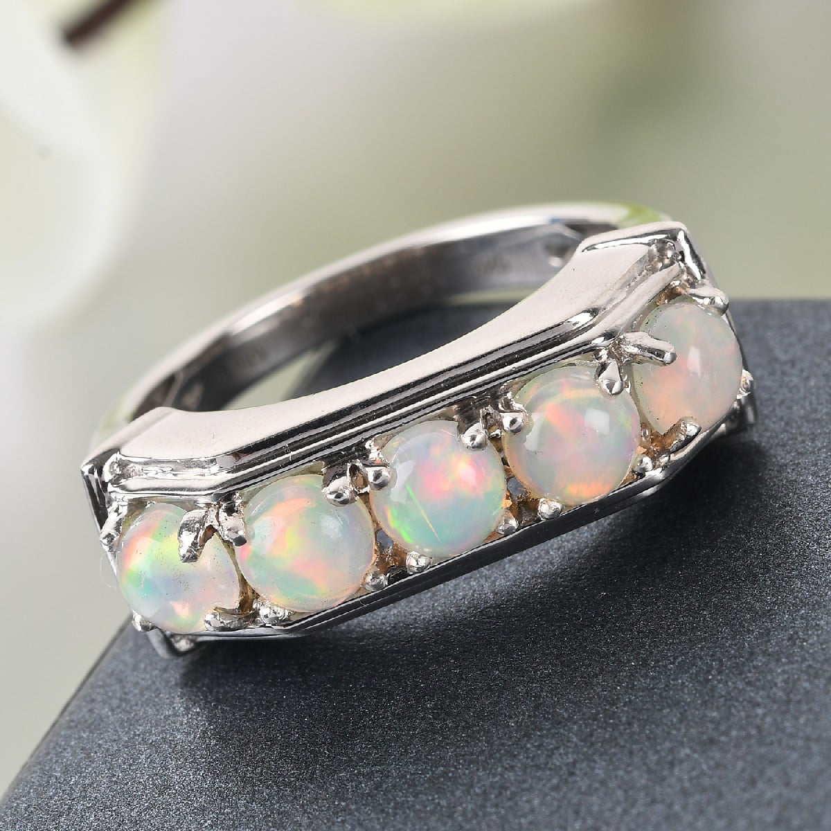 Octagon Cut Opal Ring Natural Ethiopian Welo Opal 925 Sterling Silver Cluster Ring Half Eternity Ring October Birthstone Gift For Her