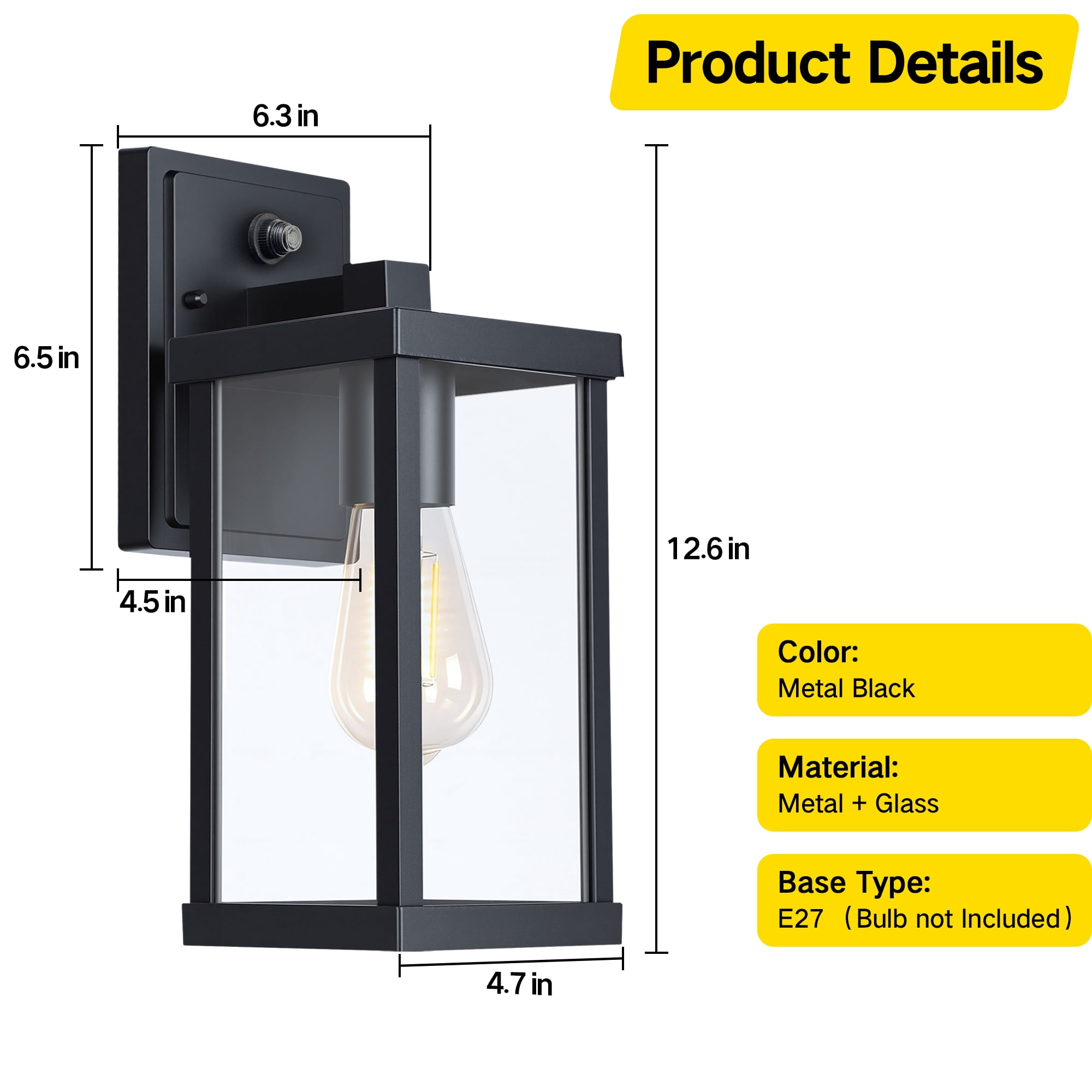 OUTON Outdoor Porch Lights Wall Mount, Modern Black Exterior Wall Sconce for House, Waterproof Carriage Lamp, Anti-Rust Aluminium Wall Lantern with Tempered Seeded Glass Shade, Light Control Black