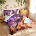 thumbnail image 2 of meiyoeat Cat Riding Dinosaur Twin Bedding for Boys Girls, Galaxy Space Rainbow Bedding Comforter Set, Purple, Star Reversible, 7pcs, 2 of 5