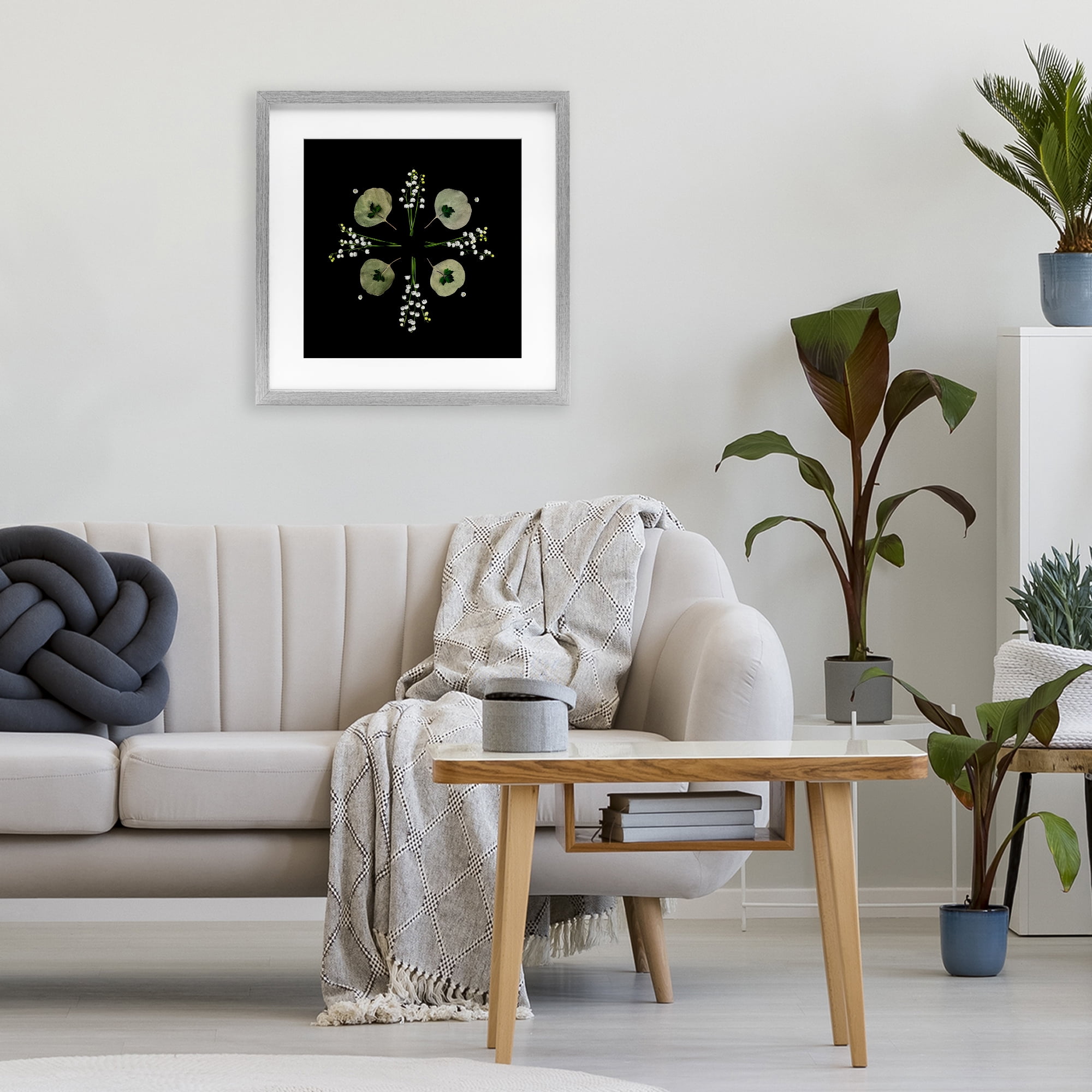 Stupell Industries Leaves & Wildflowers on Black Gray Framed Print Under Glass, design by Beth Adoette