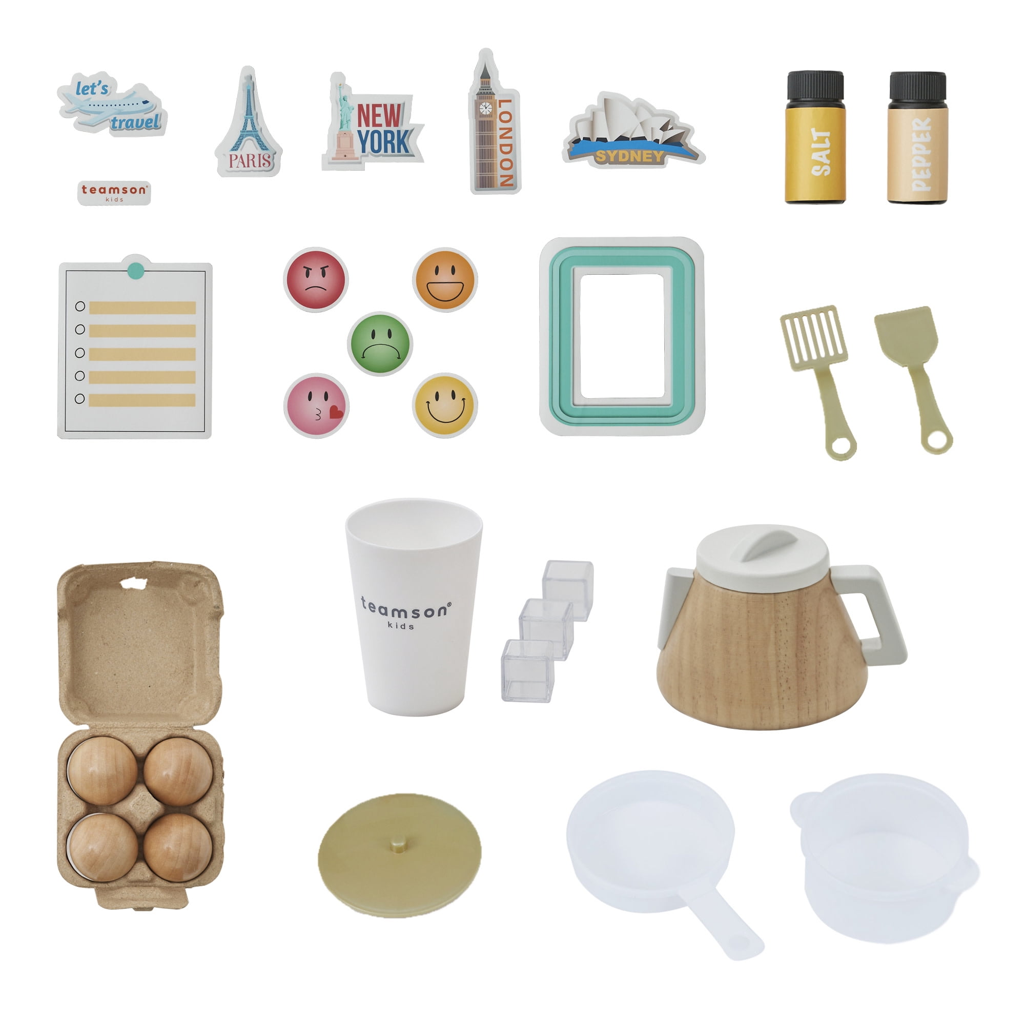 Teamson Kids Little Chef Atlanta Modular Wooden Play Kitchen with Ice Maker, Magnetic Fridge & 17 Accessories