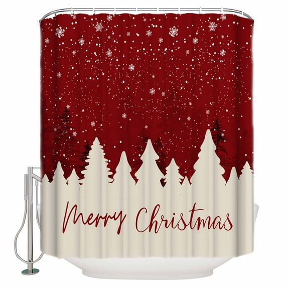 60x72 Inch Shower Curtains for Bathroom Red Christmas Fabric Bath Curtain Decor Xmas Snowflake Tree Waterproof Restroom Curtains Shower Set Accessories with 12 Hooks 60 Inch