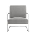 thumbnail image 3 of Finn Light Grey/Chrome PU Leather Accent Chair - Square Arm, Stainless Steel Frame, 3 of 10