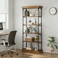thumbnail image 7 of Industrial Bookshelf Wood Bookcase 6 Tier Storage Open Rack Shelf with Metal Frame Rustic Tall Standing Bookshelves Large Grey Display Rack,Home Office, 7 of 7