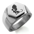 thumbnail image 1 of Stainless Steel Greek Mythology Shpinx Engraved Hexagon Crest Flat Top Biker Style Polished Ring, 1 of 1