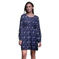 thumbnail image 1 of Bimba Robe Midi Boutonnée à Fleurs Bleues pour Femme Tunique à Manches Longues Haut Smocké-Petit, 1 of 7