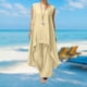 thumbnail image 5 of Pantalones Conjunto de 2 piezas de algodón y lino, ropa informal, blusas de cuello redondo para mujer, conjunto de pantalón, traje de playa Ygjytge Caqui T S para Mujer, 5 of 8