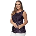 thumbnail image 3 of Women's Plus Size Sleeveless Round Neck Sequin Embroidered Metallic Tank Top, Purple, Large, 3 of 3
