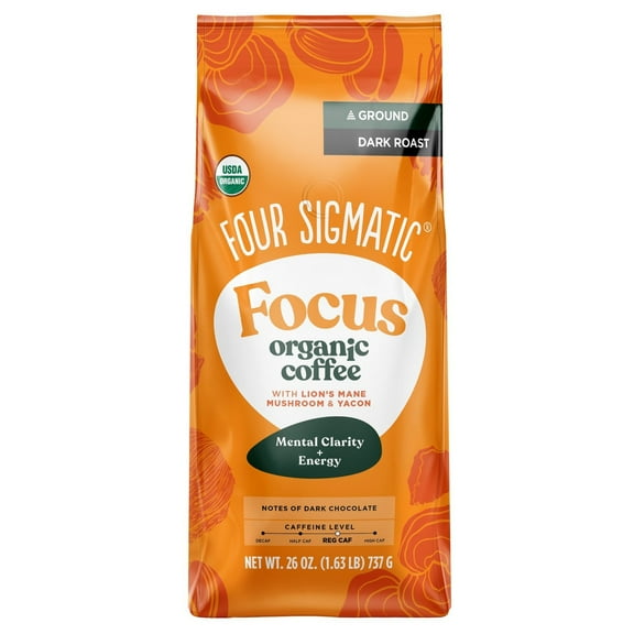 Four Sigmatic Focus Organic Ground Coffee, Dark Roast, 26 Ounce