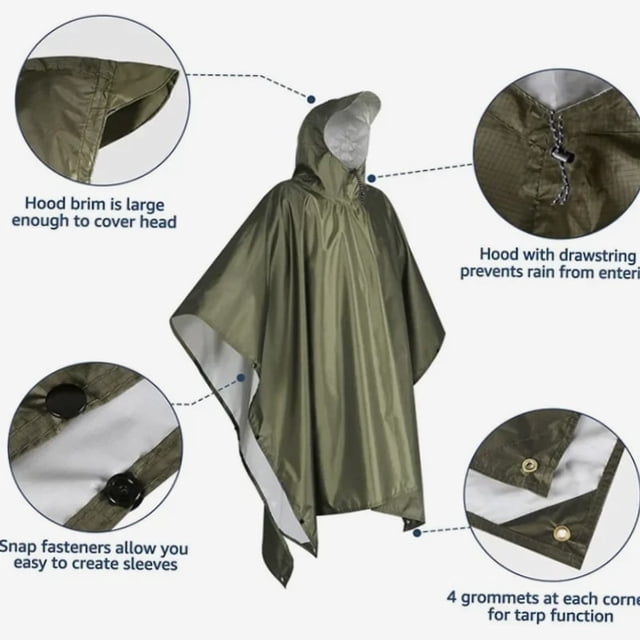 Typpkmm Poncho De Lluvia Militar 3 En 1 with Chaqueta Impermeable Con Capucha
