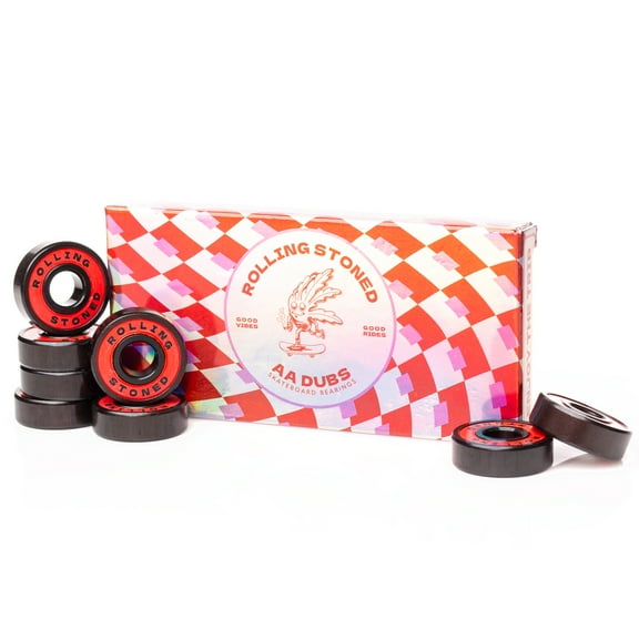 Rolling Stoned Skateboard Bearings - Pack of 8 Sealed Bearings for Skateboards, Longboards, Scooters and Roller Skates Stainless Steel 608 Bearings (8 Pack, Red) (AA Dubs)