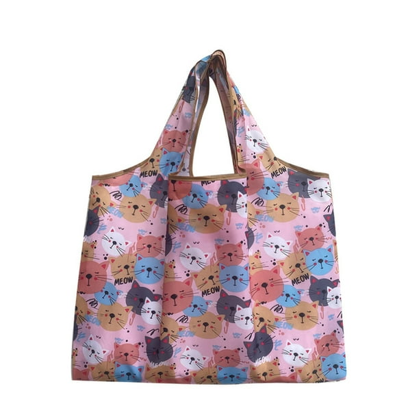 Naiovety Bolso de compras plegable, bolso ligero, estampado a la moda, resistente al agua, Ripstop, almacenamiento de artículos diversos, para Almacenamiento y organización del hogar Gato rosa