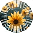 thumbnail image 2 of Vibrant Yellow Flower Metal Wind Spinner with Abstract Concentric White Lines - Modern Garden Decor for Yard and Outdoor Spaces, 2 of 6