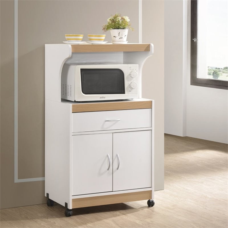 Pemberly Row Microwave Kitchen Cart with Utenstil Drawer and Storage