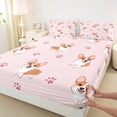 thumbnail image 6 of jejeloiu Kawaii Corgi Twin Sheet Sets,Catoon Puppy Dog Twin Fitted Sheet,Pink Dogs Paw Flat Sheet For Children,Super Cozy Room Decor,3 Pieces, 6 of 7