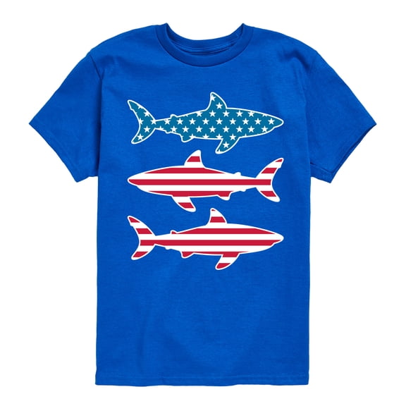 Instant Message - 4th of July - Shark American Flag - Toddler & Youth Short Sleeve Graphic T-Shirt