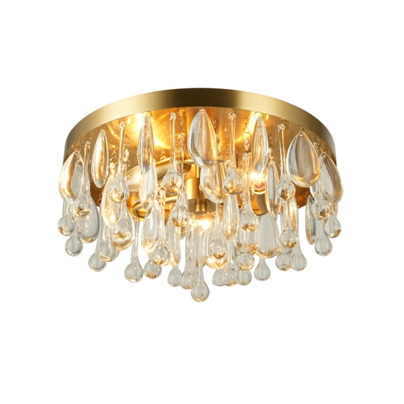 Kenroy Home Cascade 13'' Flush Mount Ceiling Light Fixture with Tiered Rows of Cascading Glass Crystal Beads for Entryway, Living Room, Dining Room, or Bedroom, Brushed Gold