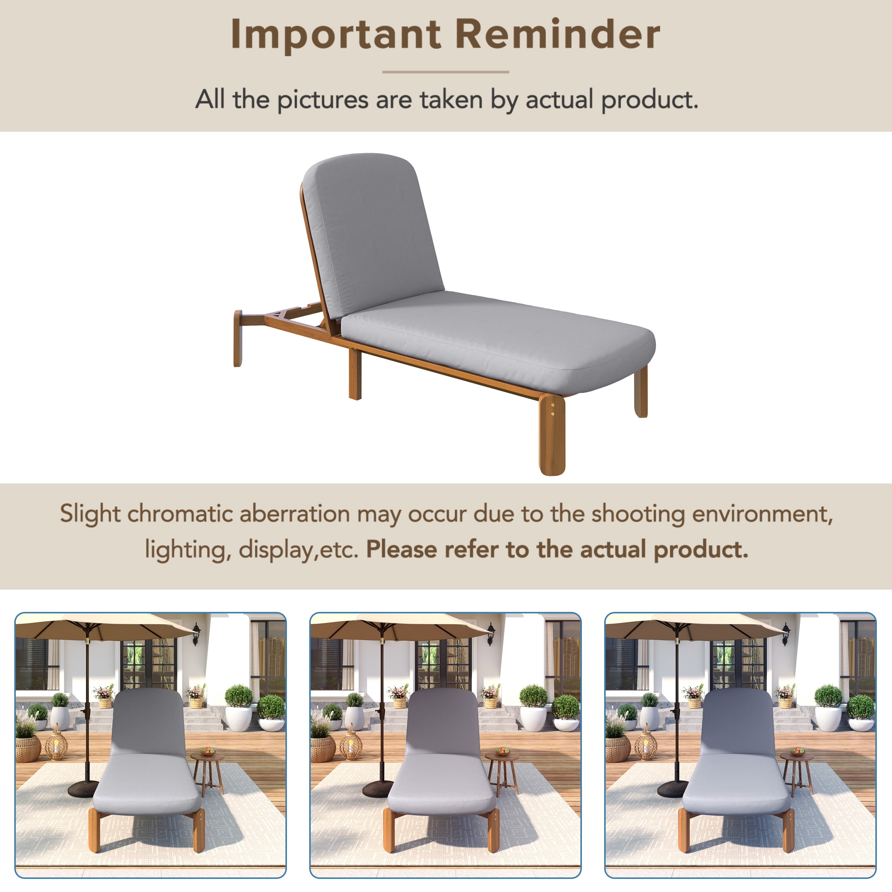 Adjustable Backrest Chaise Lounge, Outdoor Patio Recliner for Poolside, Grey
