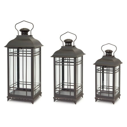 HomeRoots Set Of Three Black Flameless Floor Lantern Candle Holder