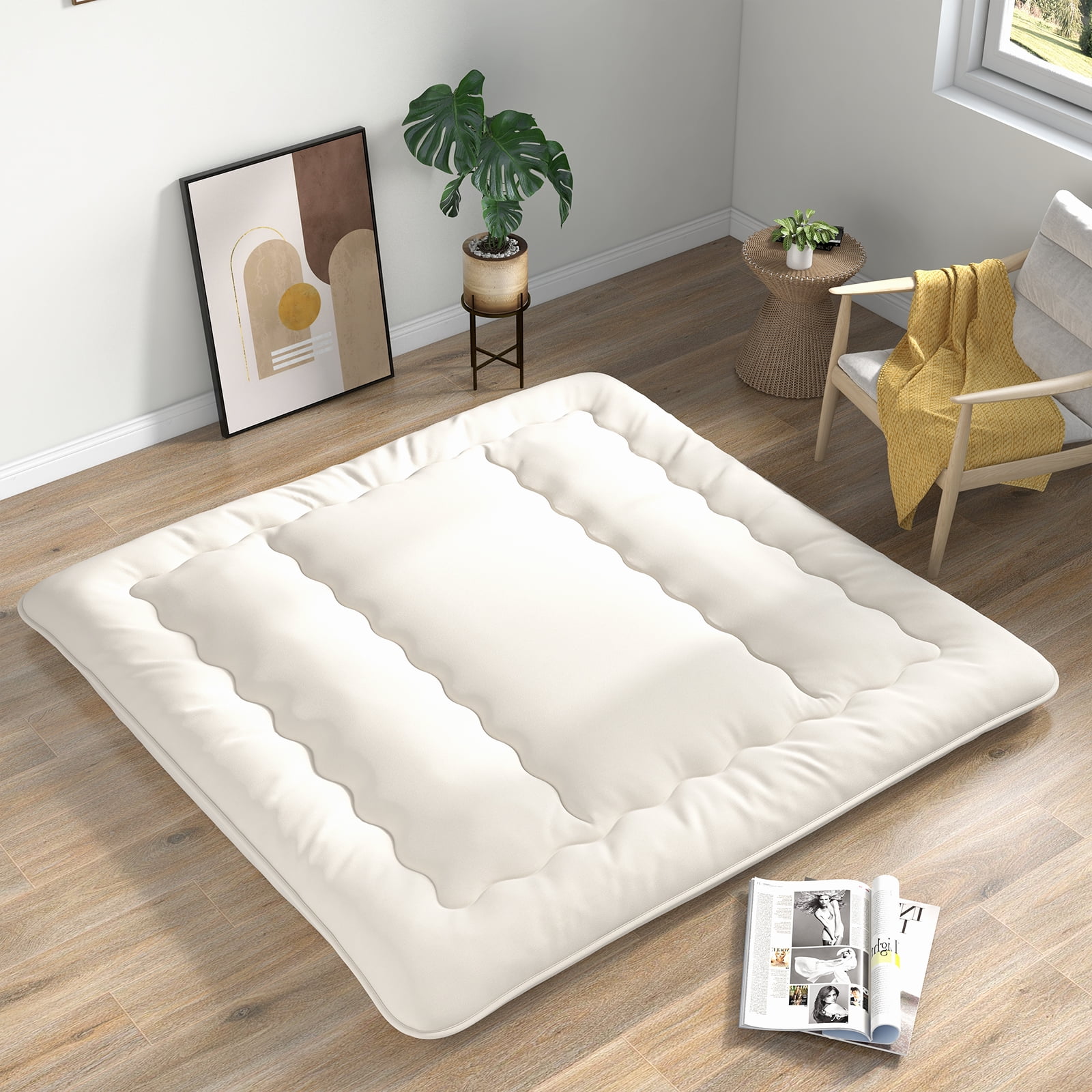 Costway King Futon Mattress Japanese Floor Sleeping Pad Washable Cover Carry Bag Beige