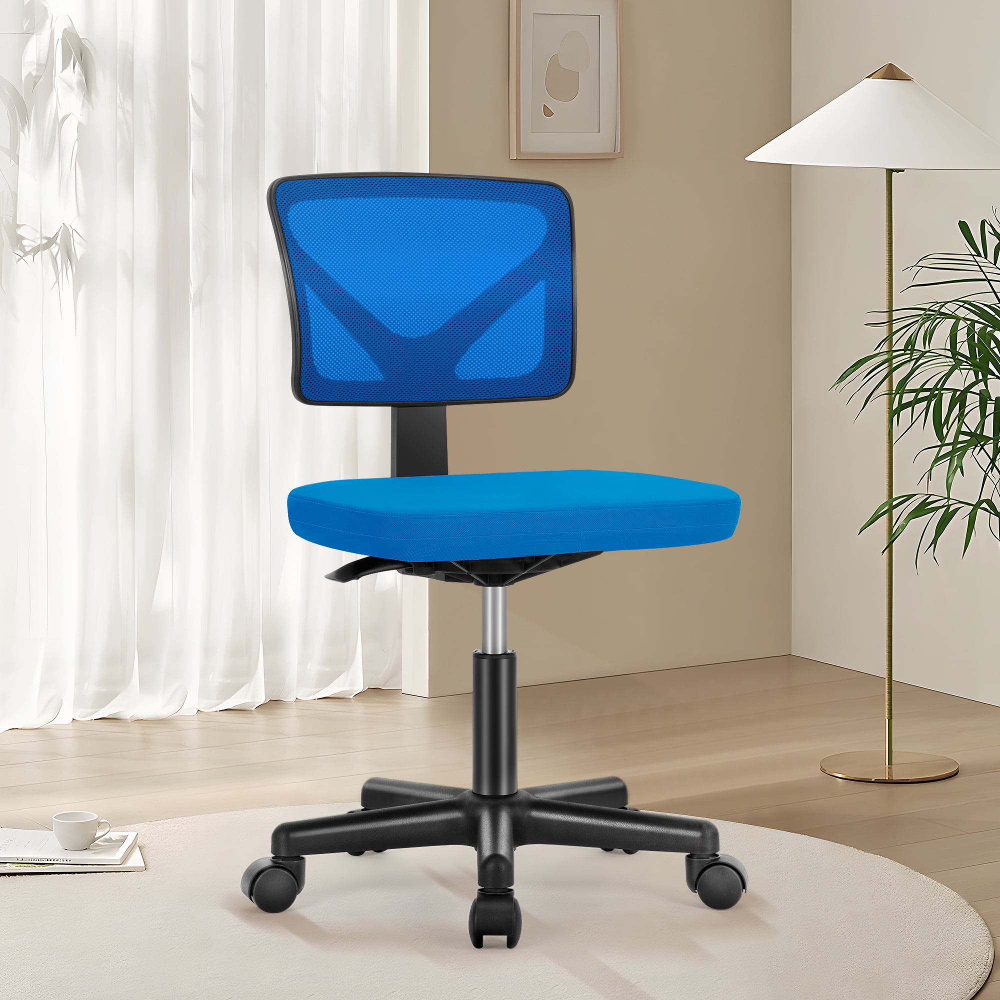 edx Home Office Desk Chair, Armless Mesh Computer Chair Small Space Swivel Adjustable Low Back Task Chair for Teens/Adults, Blue