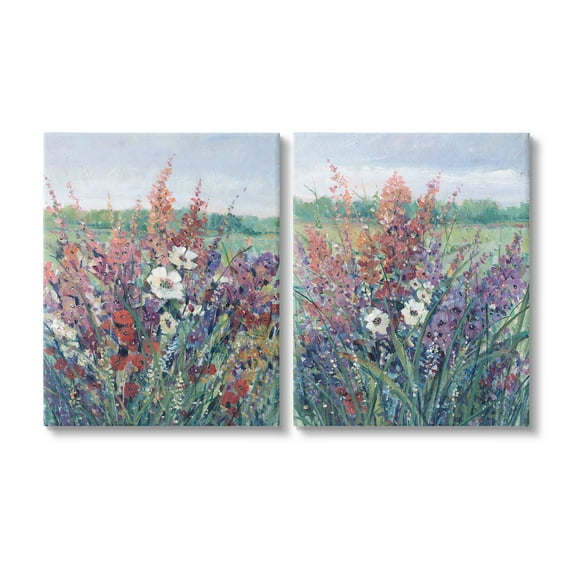 Stupell Industries Blooming Meadow Plants Botanical & Floral Painting Gallery Wrapped Canvas Art Print Wall Art, 16 x 20, Set of 2