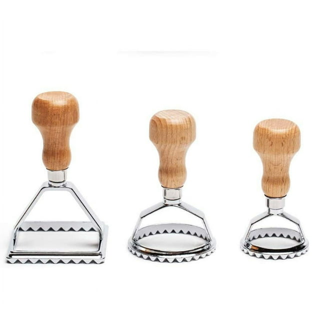 Coupe-raviolis en Ensemble de 4, Beaux Moules à Raviolis avec Poignées en Bois, Tampons à Raviolis et Coupe-Raviolis