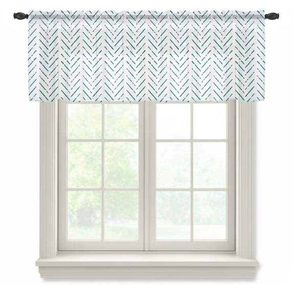 Blue Striped Sheer Valances for Windows Geometric Semi Sheer Kitchen Valance Rod Pocket Small Window Voile Curtains for Living Room Bedroom Laundry 42 x 18 Inch